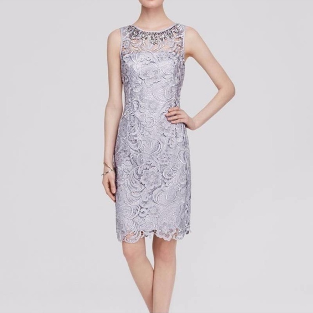 Adrianna Papell illusion Neckline with beads lace sleeveless cocktail dress